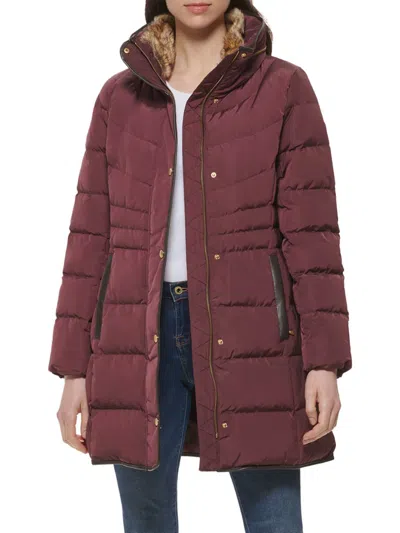 Cole Haan Women's Faux Fur Trim Down Puffer Jacket In Merlot