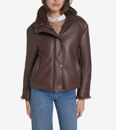 Cole Haan Women's Faux Long Hair Shearling Jacket - Brown Size Xl