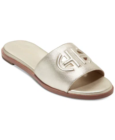 Cole Haan Flynn Logo Slide Sandal In Gold Leather