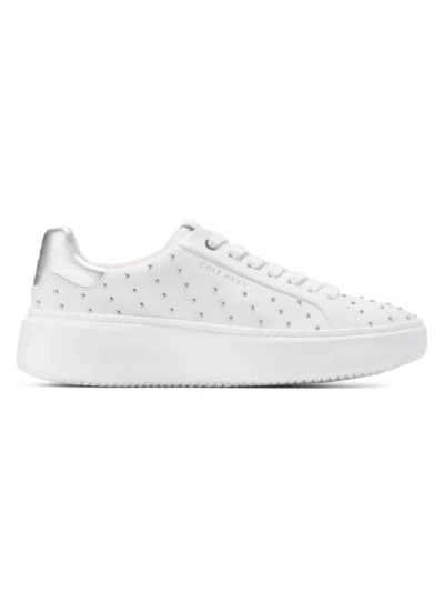 Cole Haan Women's Grandpro Topspin Lace Up Low Top Sneakers In Optic White-micro Studs