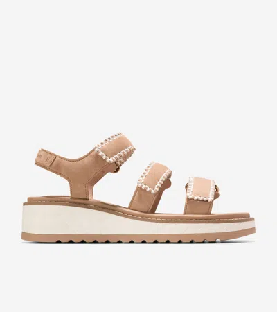 Cole Haan Women's Grandprø Daylin Wedge Triple Strap Sandals - Beige Size 7.5
