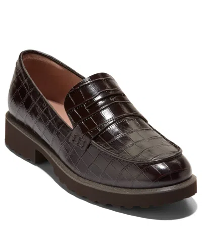 Cole Haan Women's Gwendolyn Penny Loafers In Dark Chocolate Crocodile Print Leather