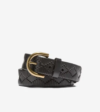 Cole Haan Women's Hand Laced Leather Belt - Black Size Medium