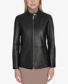 Cole Haan Women's Hand Stitched Detail Stand Collar Leather Jacket In Black
