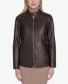 Cole Haan Leather Biker Jacket In Brown