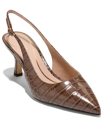 Cole Haan Women's Hansell Sling Back Pumps In Fondue Fudge Crocodile Print Leather