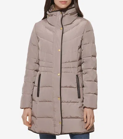 Cole Haan Women's Hidden Hood Puffer Coat - Beige Size Xs In Brown