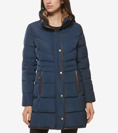 Cole Haan Women's Hidden Hood Puffer Coat - Blue Size Xs