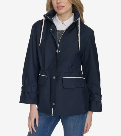 COLE HAAN COLE HAAN WOMEN'S HOODED BARN JACKET - BLUE SIZE MEDIUM