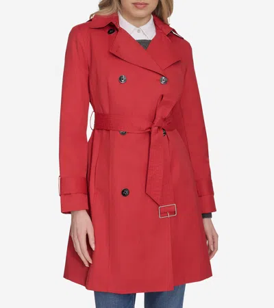 Cole Haan Hooded Double-breasted Trench Coat In Red
