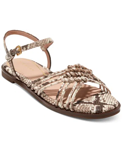Cole Haan Women's Jitney Ankle-strap Knotted Flat Sandals In Sandollar Soho Snake Print Leather