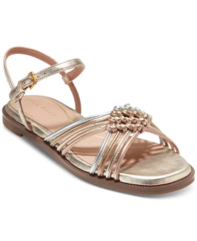 Cole Haan Women's Jitney Ankle-strap Knotted Flat Sandals In Soft Gold-silver-rose Gold