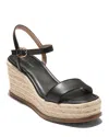 Cole Haan Keeton Cloudfeel Espadrille Ankle Strap Platform Wedge Sandal In Black Leather