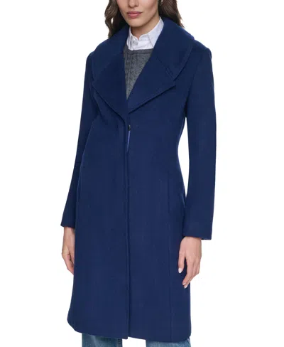 Cole Haan Women's Large Collar Wool Coat In Blue
