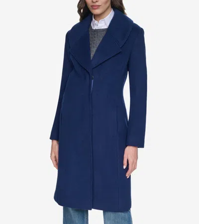 Cole Haan Large Collar Wool-blend Coat In Blue