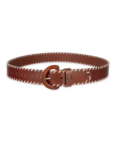Cole Haan Women's Leather Covered Buckle Stitched Edge Belt In Brown