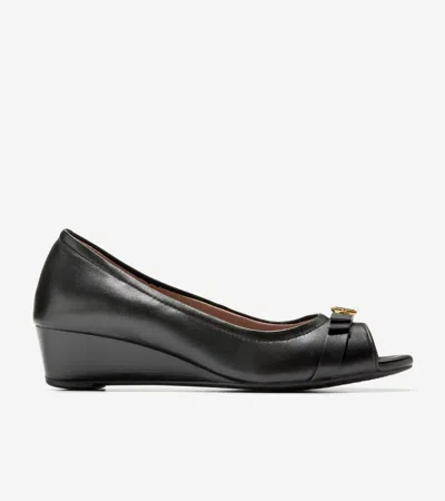 COLE HAAN COLE HAAN WOMEN'S MALTA PEEP TOE WEDGES - BLACK SIZE 9.5