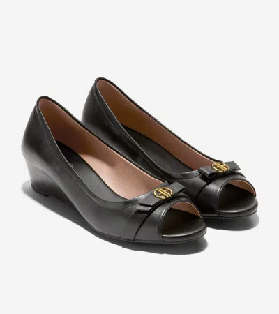 Cole Haan Women's Malta Peep Toe Wedges In Black