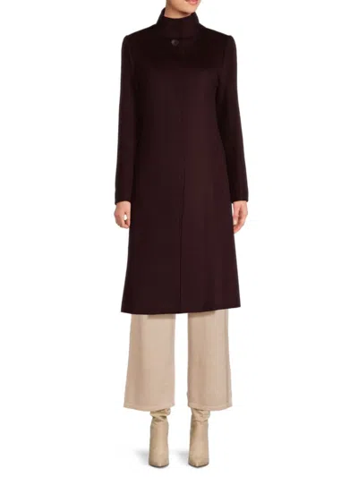 Cole Haan Womens Stand-collar Single-breasted Wool Blend Coat In Bordeaux