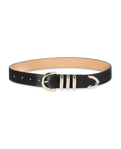 Cole Haan Women's Modern Triple Keeper Beveled Edge Leather Belt In Black