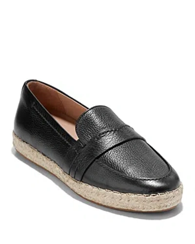 Cole Haan Women's Montauk Almond Toe Black Espadrille Loafers In Black Leather