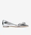 Cole Haan Noella Bow Satin Skimmer Flat In Silver