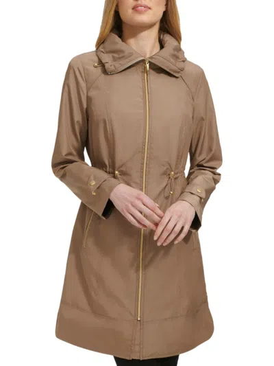COLE HAAN WOMEN'S PACKABLE DRAWCORD LONGLINE RAIN JACKET