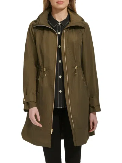 COLE HAAN WOMEN'S PACKABLE DRAWCORD LONGLINE RAIN JACKET