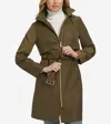 Cole Haan Belted Travel Packable Hooded Rain Jacket In Green