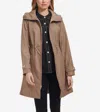 Cole Haan Belted Travel Packable Hooded Rain Jacket In Beige