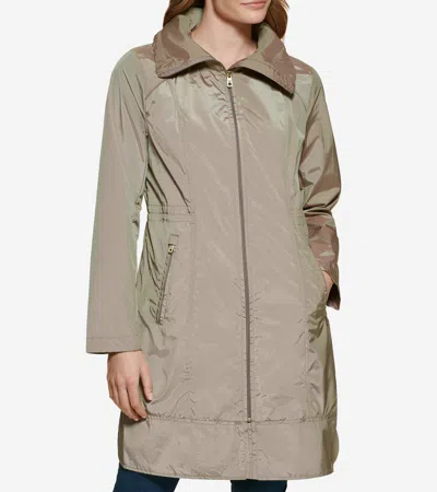 Cole Haan Women's Packable Travel Rain Jacket - Beige Size Medium In Gray