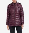 Cole Haan Pearlized Mixed Quilt Hooded Puffer Coat In Red