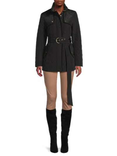 Cole Haan Women's Quilted Tie-waist Coat In Black