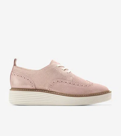 Cole Haan Women's Øriginal Grand Platform Wingtip Oxford Shoes - Pink Size 8.5 In Rose Gold Shimmer-ivory