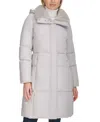 Cole Haan Women's Shine Faux-fur-collar Hooded Puffer Coat In Grey