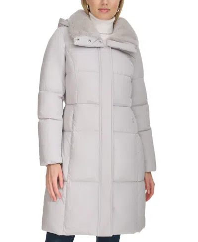 Cole Haan Women's Shine Faux-fur-collar Hooded Puffer Coat In Grey