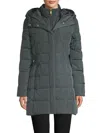 Cole Haan Women's Shirred-waist Hooded Quilted Down Coat In Graphite