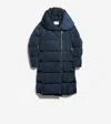 Cole Haan Women's Signature Asymmetrical Collar Convertible Coat 40in - Blue Size Xl In Blue