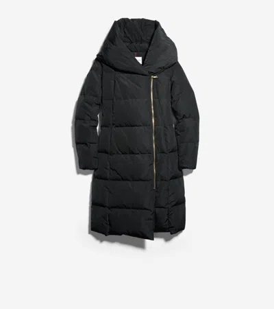 Cole Haan Women's Signature Asymmetrical Collar Convertible Coat 40in - Black Size Large