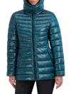 Cole Haan Pearlized Mixed Quilt Hooded Puffer Coat In Emerald