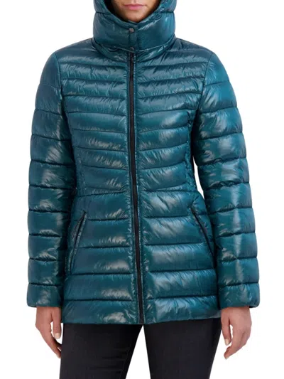 Cole Haan Women's Signature Hooded Puffer Jacket In Emerald