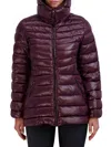Cole Haan Pearlized Mixed Quilt Hooded Puffer Coat In Sangria