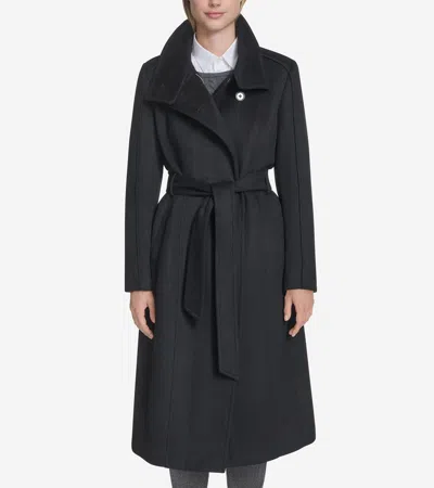 Cole Haan Women's Slick Wool Belted Coat - Black Size 6