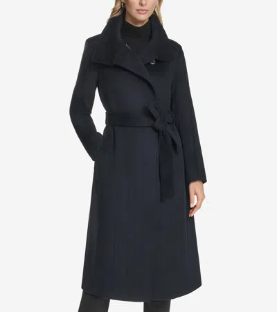 Cole Haan Women's Slick Wool Belted Coat - Blue Size 2
