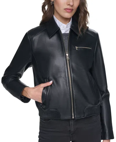 Cole Haan Women's Smooth Lamb Bomber Jacket In Black