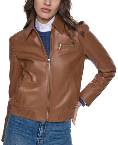 Cole Haan Women's Smooth Lamb Bomber Jacket In Brown