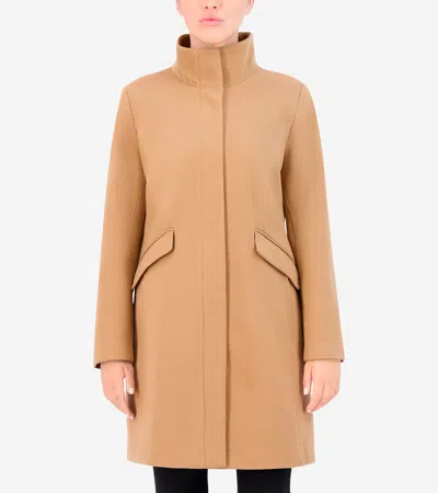 Cole Haan Women's Soft Twill Zip Up Coat - Beige Size 6 In Brown