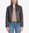 Cole Haan Women's Stand Collar Leather Bomber Jacket - Brown Size Large In Gray