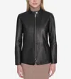 Cole Haan Women's Hand Stitched Detail Stand Collar Leather Jacket In Black