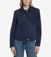 Cole Haan Women's Suede Shirt Collar Bomber Jacket - Blue Size Xl In Blue
